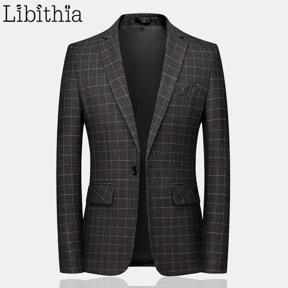 Мужской повседневный клетчатый блейзер с узором куртки на одной пуговице