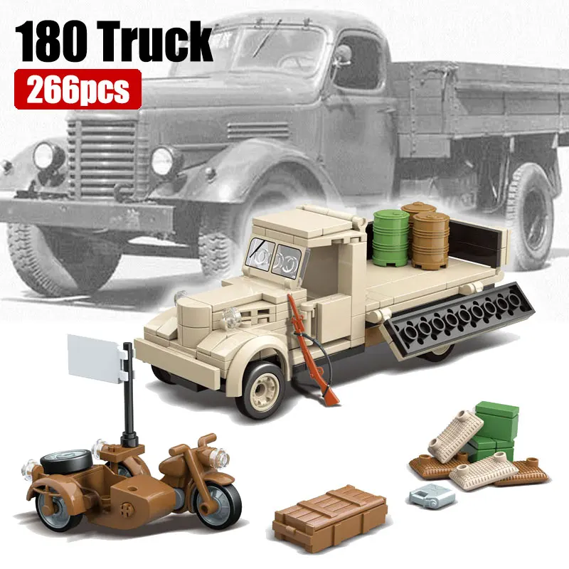 Военные игрушки 180 строительные блоки для грузовиков с 3 фигурами подходят WW2 Танк