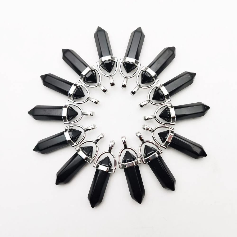 

fashion natural stone Obsidian crystal pillar Pendants & necklaces for making Jewelry charm Point accessories 24pc wholesale