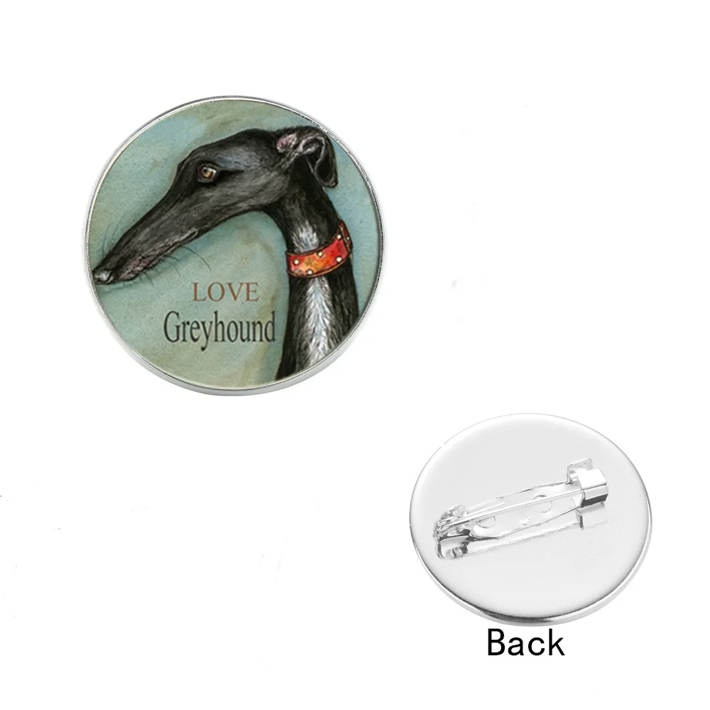Love Greyhound Cute Pet Bronze Brooch Cartoon Dog Print Glass Cabohcon Fashion Animal Brooches Clothes Backpack Badge Pin | Украшения и