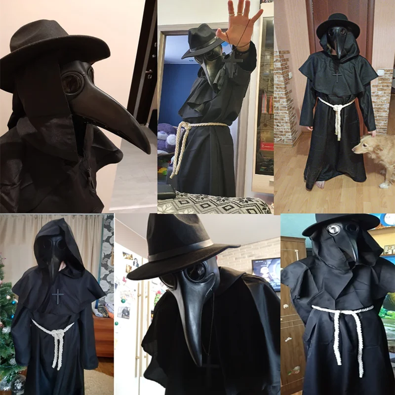 Халат с капюшоном в средневековом стиле на Хэллоуин маска Чумного доктора для