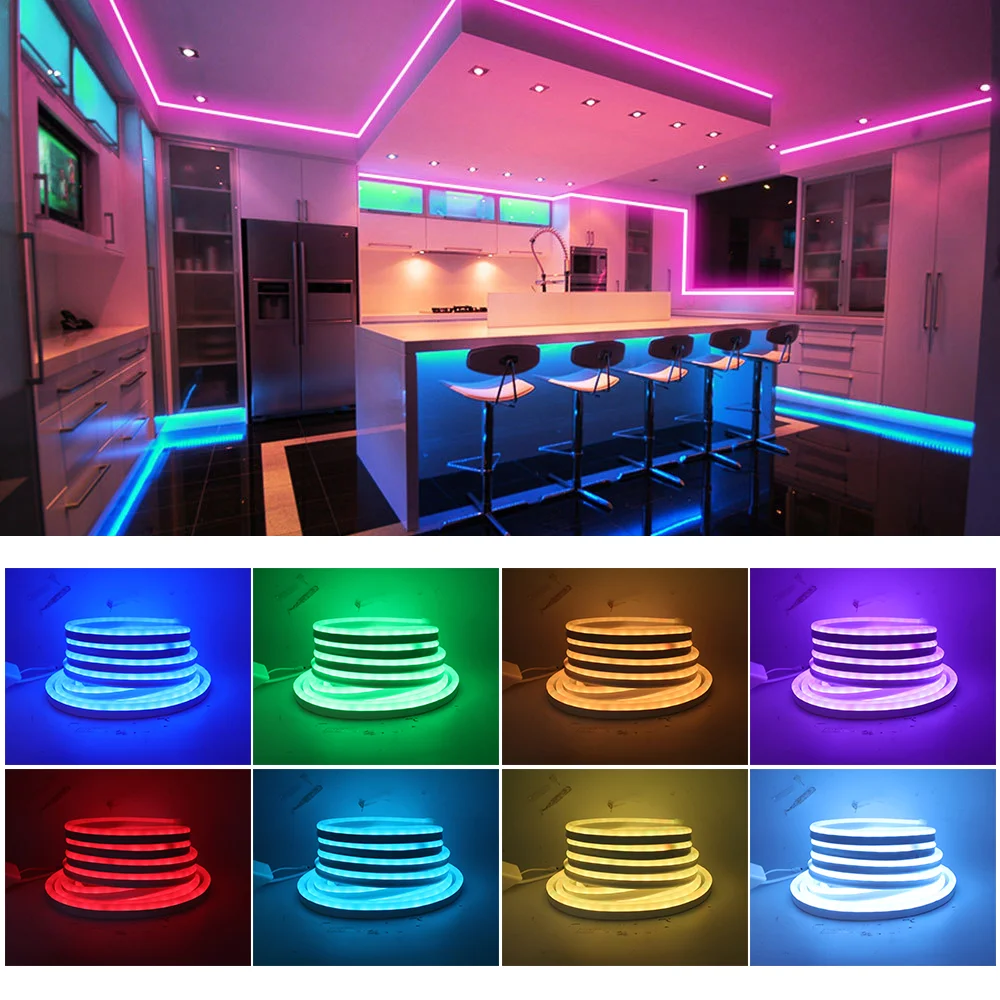 Гибкая RGB неоновая светодиодсветильник лента с пультом дистанционного