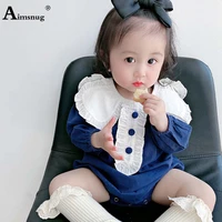 baby toddler rompers kids saliva clothes spliced buttons casual playsuits with hat 2021 autumn girls patchwork lace bodysuits