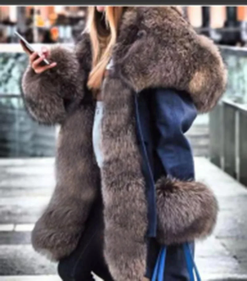 

Large collar long fur collar hooded jacket warm winter thick coat