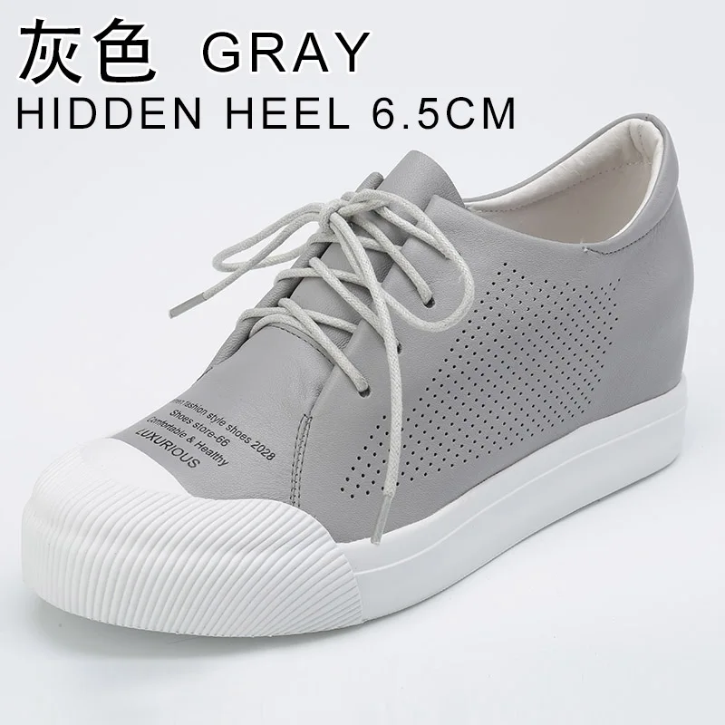 1707-19 Grey INOE/модные весенние повседневные кроссовки из натуральной коровьей кожи; Женская Осенняя обувь на скрытом каблуке; обувь для отдыха; Цвет черный, белый, красный; распродажа - Цвет: 1707-19 Grey