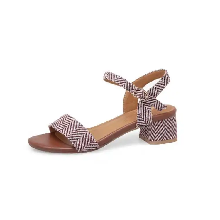 

Spring and summer 2019 new Pu college style one line buckle with thick heel stripe everyday 30-43 sandals for women