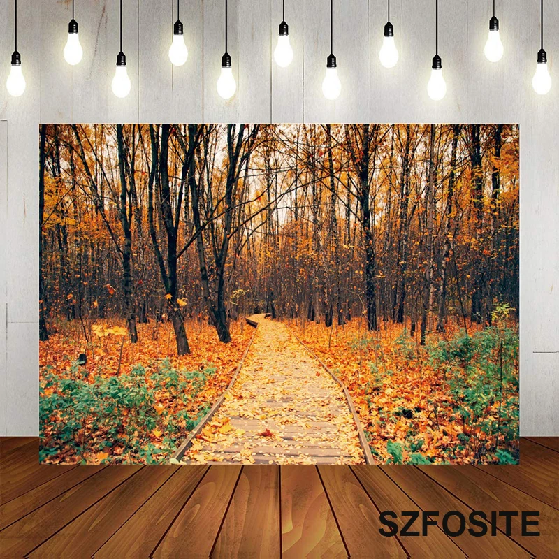 

Autumn Deciduous Forest Path Photography Backdrop FamilyTake Pictures Vinyl Landscape Background Children Custom Birthday Banner
