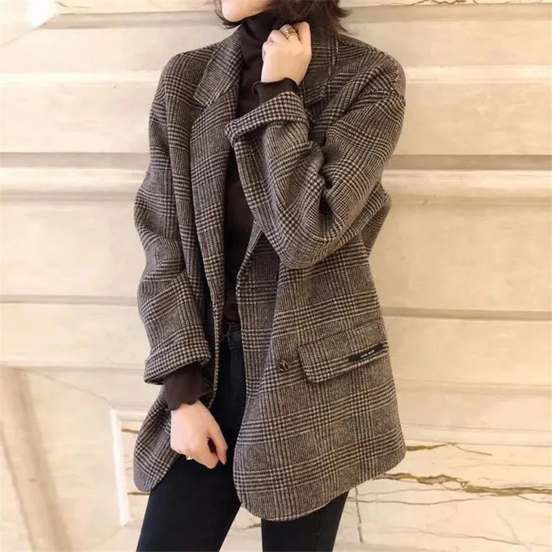 

Women Short Foreign Favor Loose Small Suit Jacket 2021 Female Spring New Korean Version Of The Casual Slim Plaid Suit Tide A104