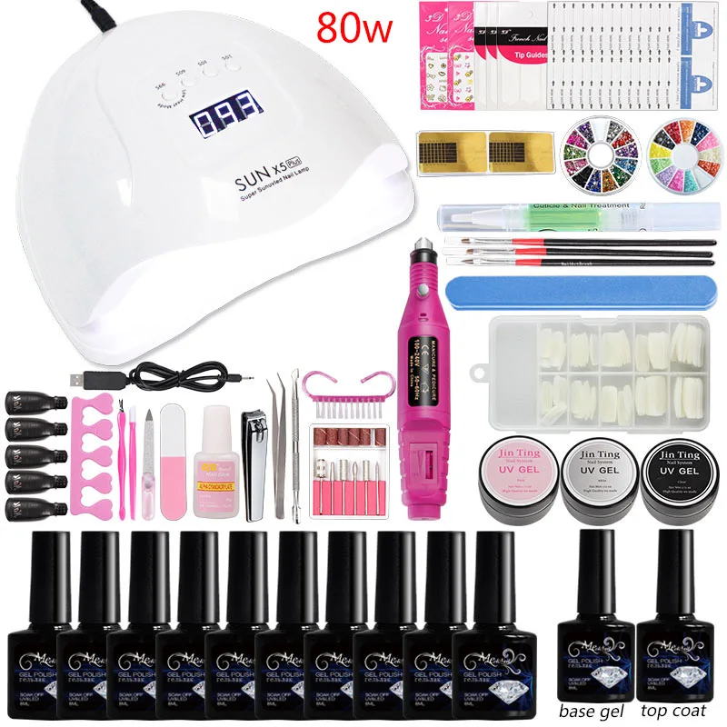 Лак для ногтей строительный гель маникюрный набор акриловый 48 Вт/80 Вт