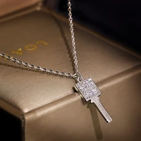 new fashion design white zircon necklaces for women silver plate unique key pendant charm with clavicle chain jewelry gift