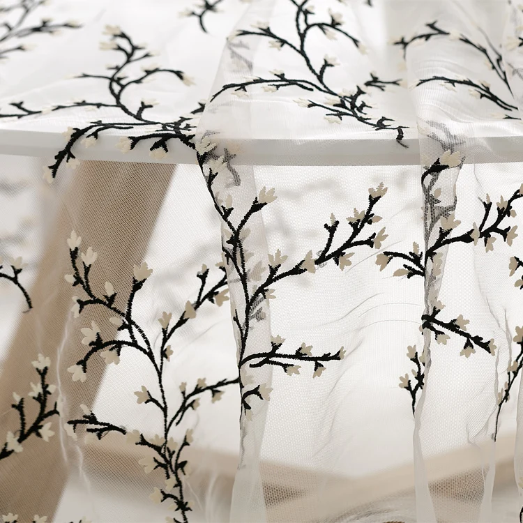 Трехмерная вышитая веточка кружевная ткань сетчатый тюль французская сделай сам