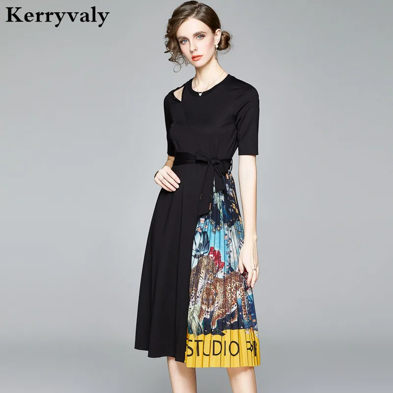 

Summer Waist Hugging Black Stitching Printed Pleated Women Dress Ropa Mujer Verano 2021 Lady Shirt Dress Sukienka Letnia K8625