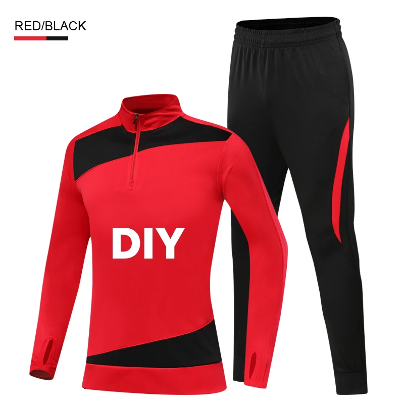 Red DIY Детская зимняя спортивная одежда для футбола; Спортивный костюм с длинными рукавами; длинные штаны; трикотажные костюмы для фитнеса и бега; спортивная форма для бега - Цвет: Red DIY