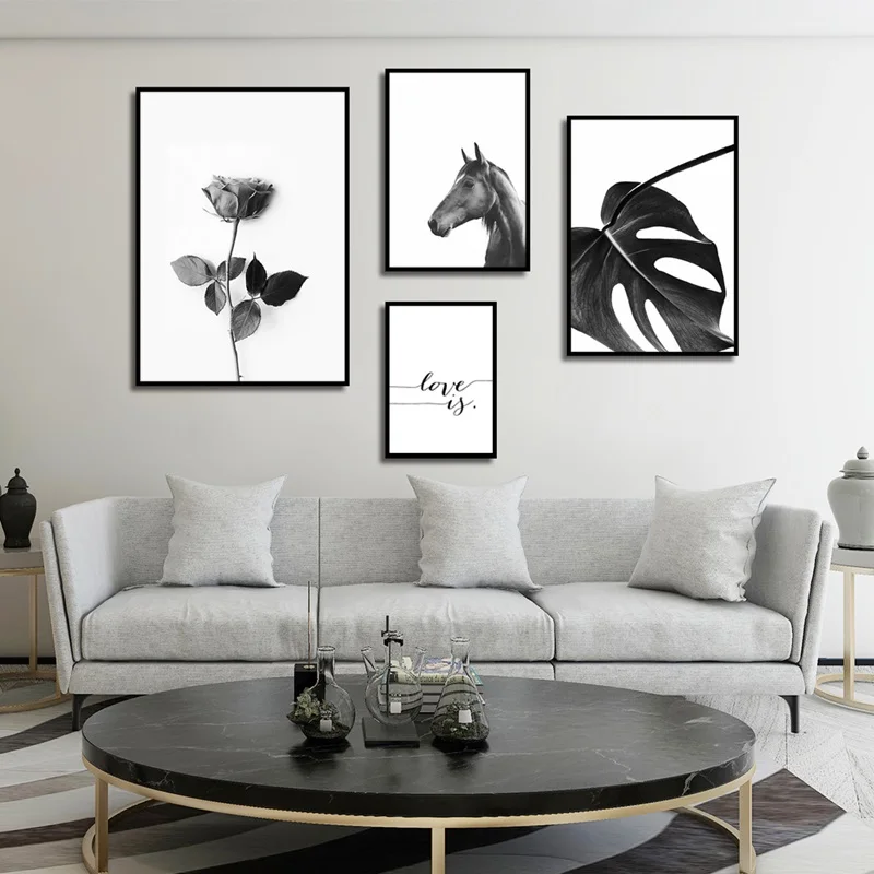 Nordic Minimalist Poster Rose Leaf Horse Black Wall Art Print Canvas Painting Picture Modern Home Living Room Decoration Custom | Дом и сад