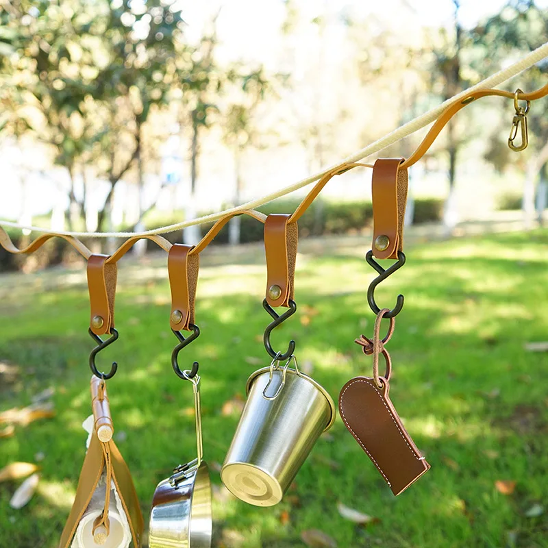 

PU Leather Hook Outdoor Camping Hook Hanger for Camping Clothes Storage Picnic Kitchenware Hanging Camp Hiking Supplies