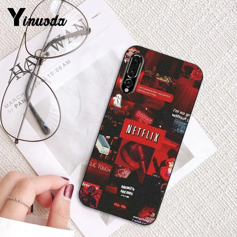 Yinuoda розовый красный цвет тема черный мягкий чехол для телефона huawei P9 P10 Plus Mate9 10