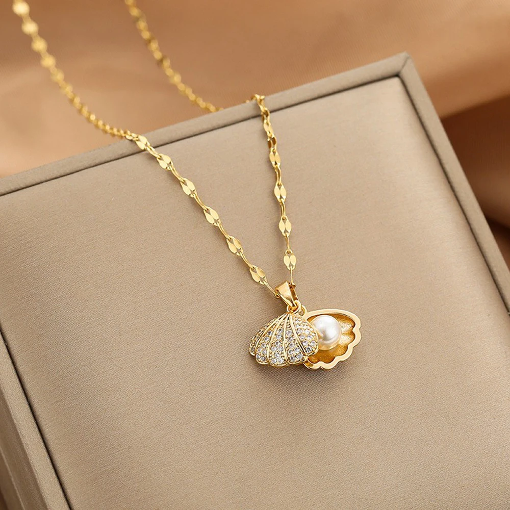 

New Fashion Metal Set Auger Ms Shell Necklace Pendant, Personality, Contracted Costly Party Girl Clavicle Chain Jewelry