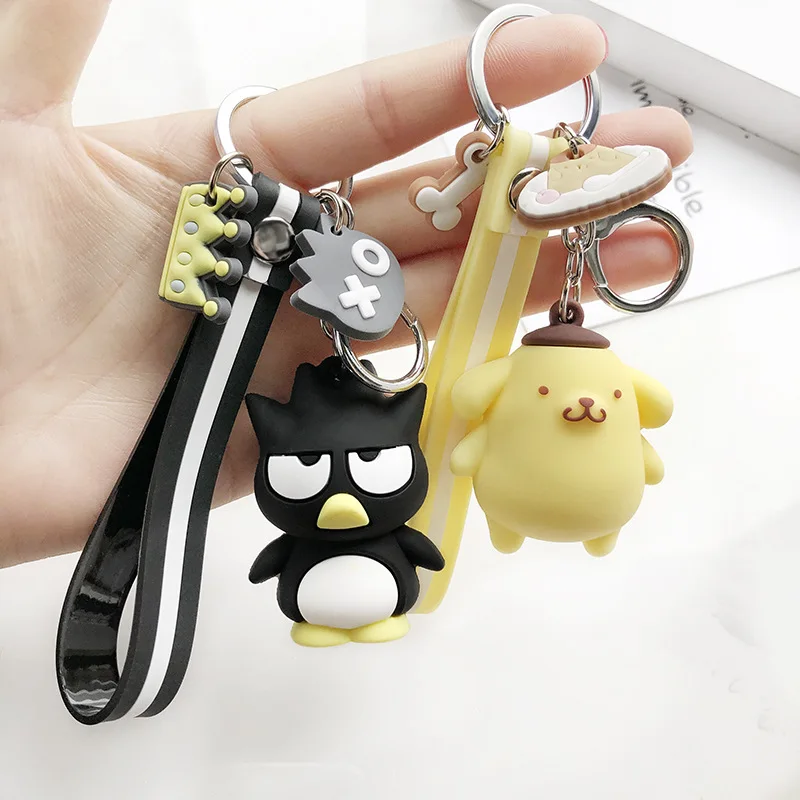 

Black Penguin / Yellow Pudding Dog Doll Keychain PVC Hanging Student School Bag Cute Cartoon Pendant Car Key Ring 2020