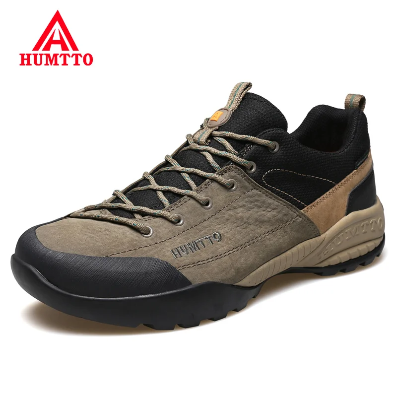 HUMTTO New Leather Trekking Sneakers for Men Hiking Shoes Male Waterproof Sport Trail Climbing Walking Safety Outdoor Boots Mens