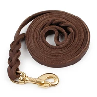 1 2cm width handmade genuine dog leash leather brown braided strong pet dog leash for medium puppy dog strap