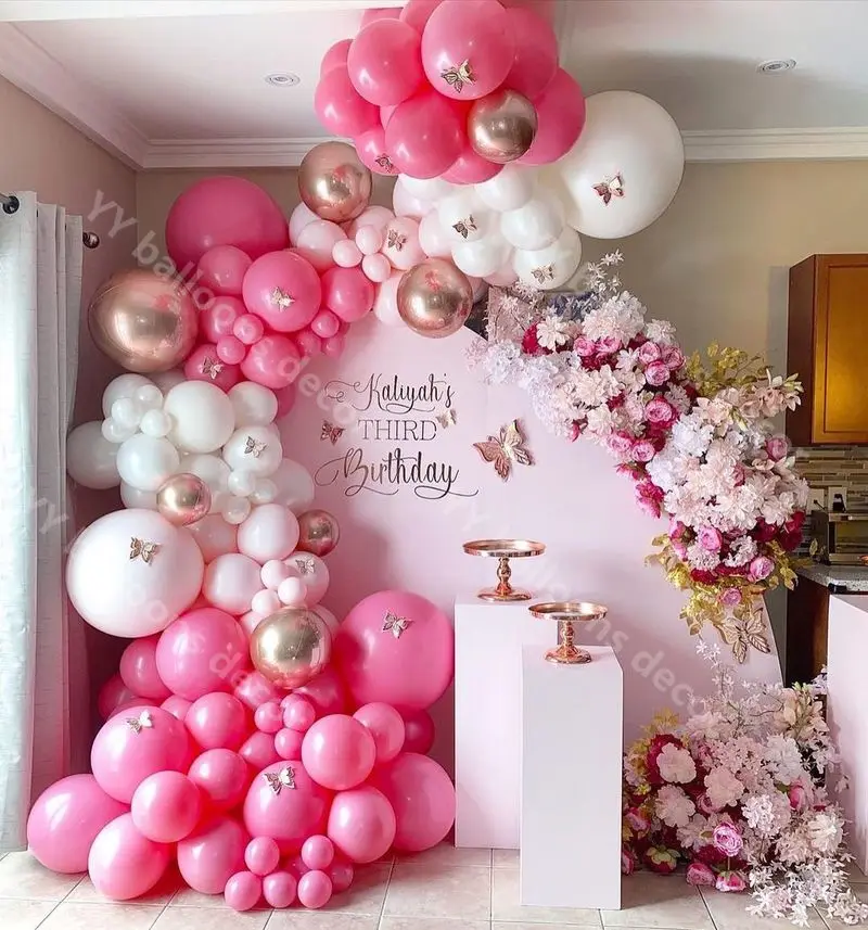 

DIY Baby Shower вечерние фон ярко-розовая Пышная юбка в воздушные шары-гирлянды арочный комплект на свадьбу, день рождения, 3D бабочка декор Globos дет...