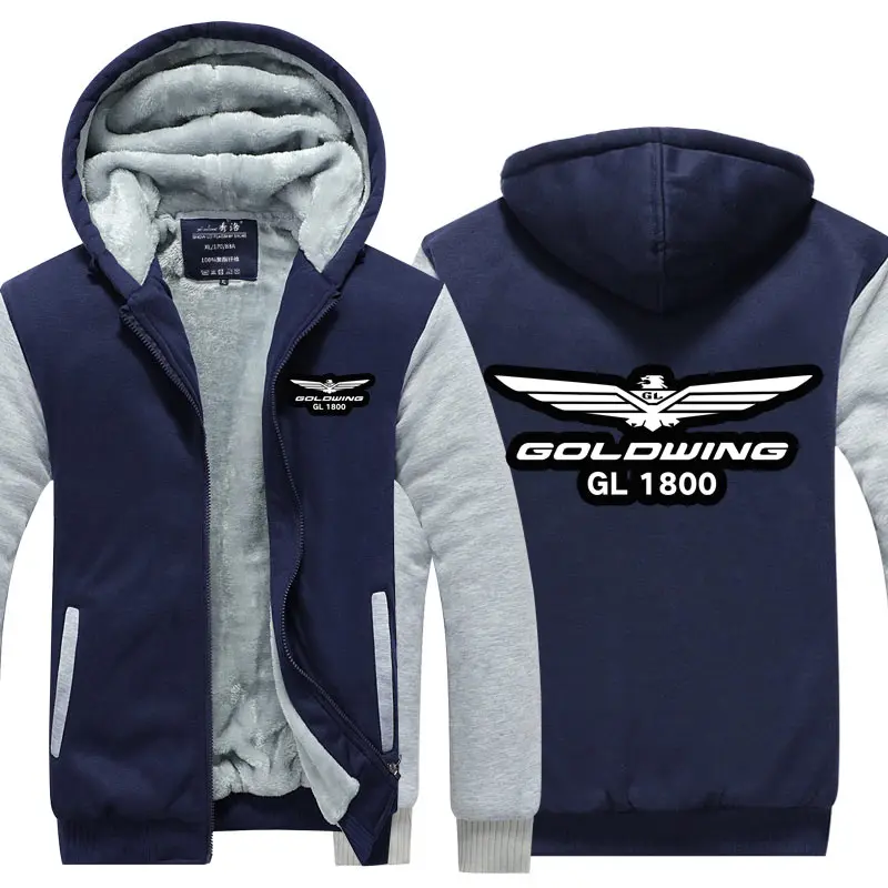 

Winter Hoodies Mens Goldwing GL 1800 Logo Zipper Jacket Coat Fleece Fashion Thicken Long Sleeve Sweatshirt Pullover 10 Color