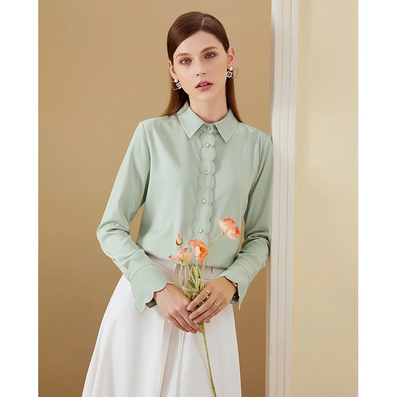 

Новая весенняя рубашка Meizan, женская дизайнерская рубашка с волнистым краем и длинным рукавом, профессиональный французский топ