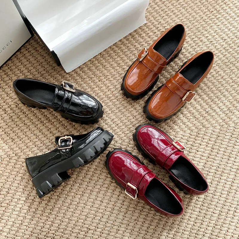 

2021 New Buckle Platform Fashion Women Pumps Spring Superfine Fiber Women's Shoes Round Toe Slip on Ladies Shoes Size 34-42