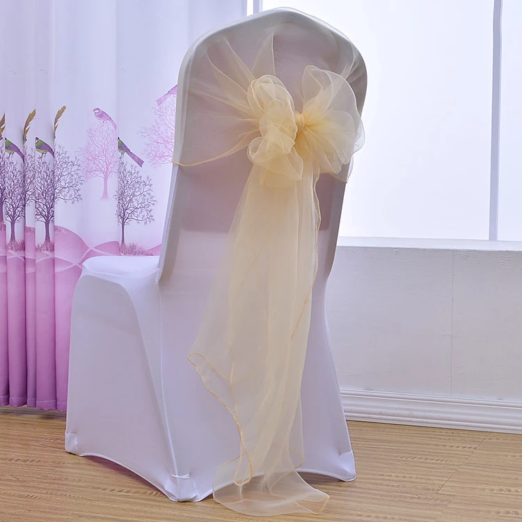Beige 65x275 см оранжевый органза узел свадебные украшения для стула банкета события украшения для стульев лук стул с завязками ленты пояса синий 25 шт./партия - Цвет: Beige