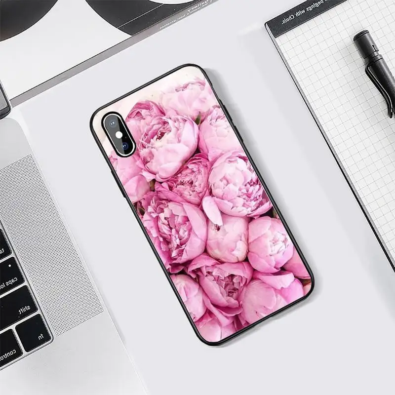 

Flower Pink Purple Peony Rose Phone Case Tempered glass For iphone 5C 6 6S 7 8 plus X XS XR 11 PRO MAX