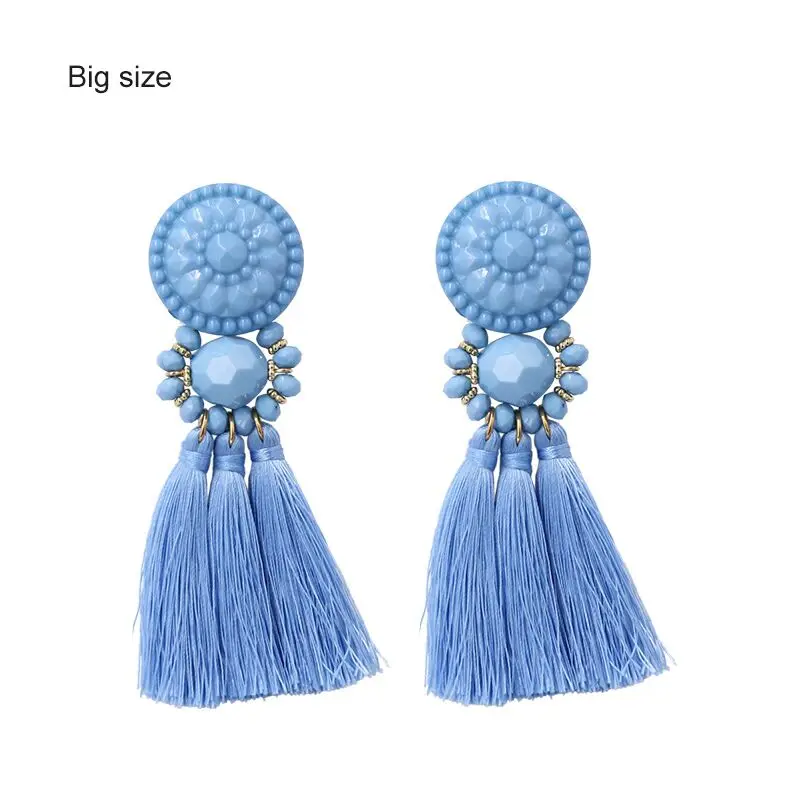 Модные женские маленькие тканевые серьги с кисточками, Boho ювелирные изделия ручной работы, Aretes De Mujer Boucle D'oreille Femme, летние серьги с бахромой - Окраска металла: Big size-blue