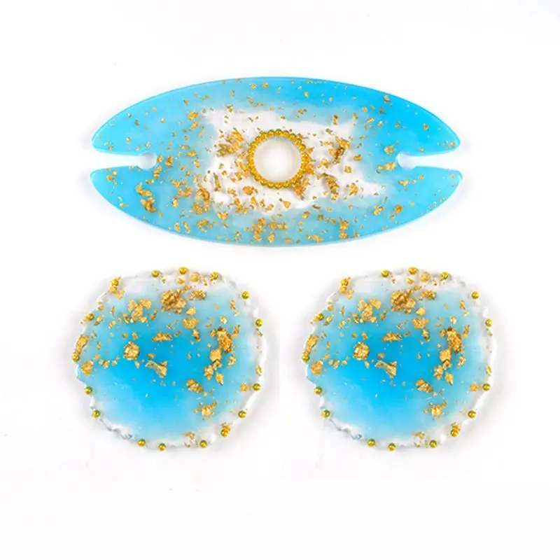 

3Pcs Handmade Wine Glass Rock Epoxy Resin Mold Bottle Shelf Storage Coaster Resin Casting Tray Mould Tools Kit Art Craft