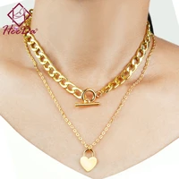 punk women thick chain heart necklace 2021 new lady neck accessories hiphop rock metal gold necklaces personality jewelry female