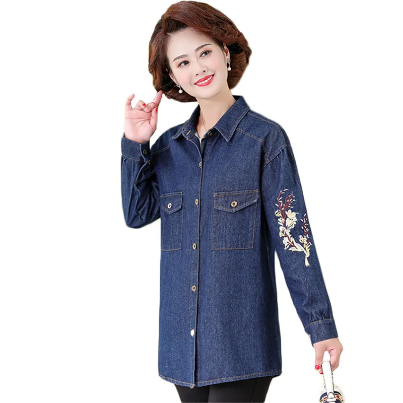 

New Mom Denim Jacket Women 2021 Spring Summer Europe America Plus Size Loose Embroidery Middle-Aged Thin Section Top Coat GH195