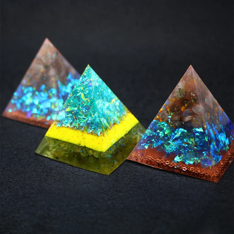 Orgonite целительная Пирамида энергии Orgone Metatron Природный рейки кристаллы оливковый