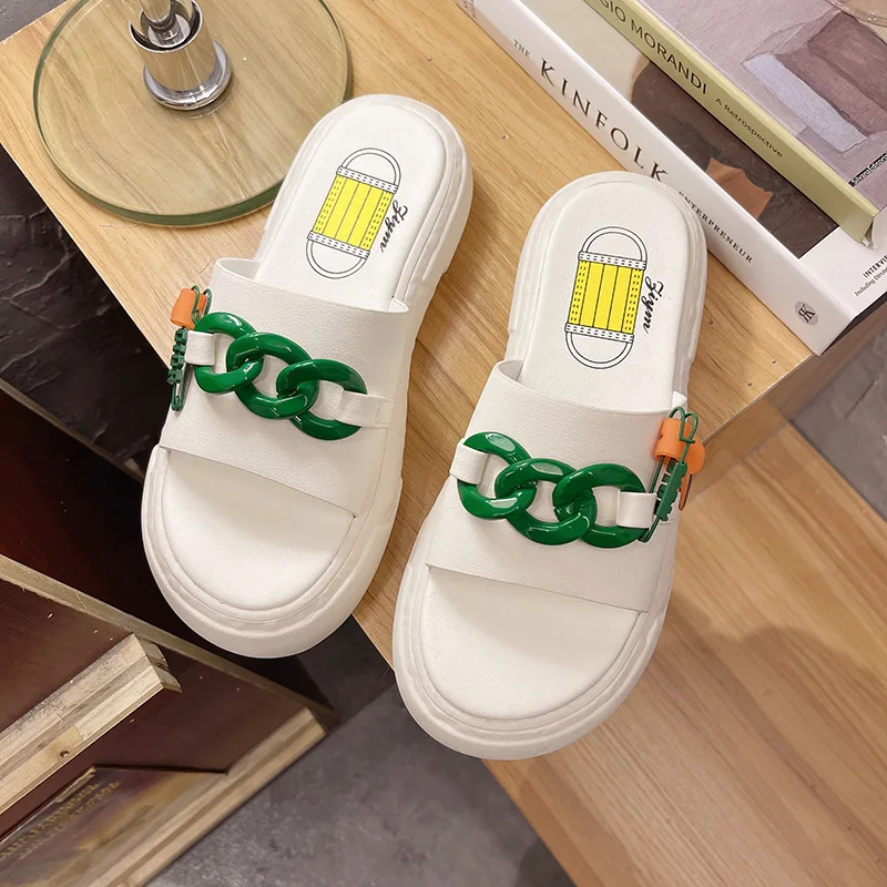 

2021 summer new net red sponge cake thick-soled slippers female wild comfortable leisure beach flip-flop ins tide