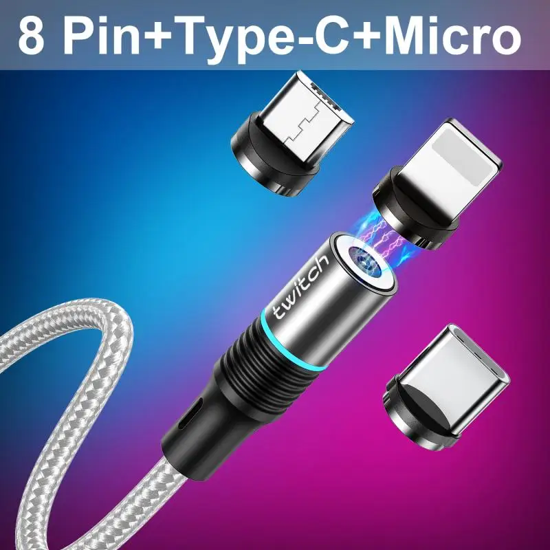 

3in1 Magnetic Micro USB Cable For IPhone Samsung Android Mobile Phone Fast Charging USB Type C Cable Magnet Charger Wire Cord