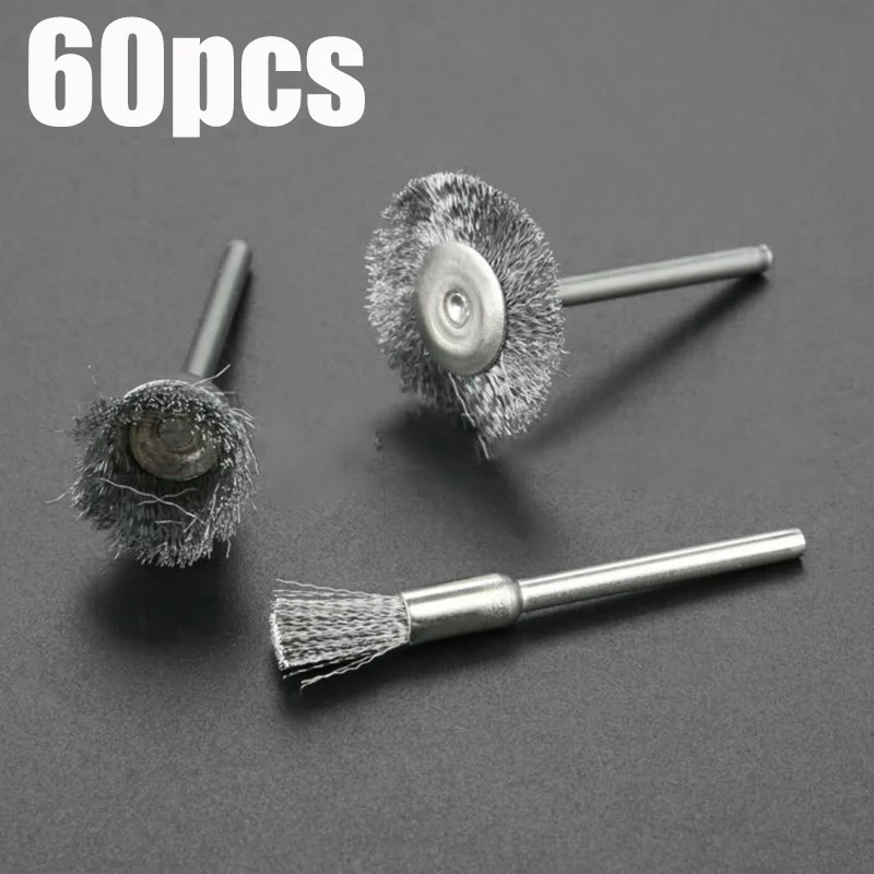 60 шт. 3 мм хвостовик стальные щетки колеса провода для удаления ржавчины