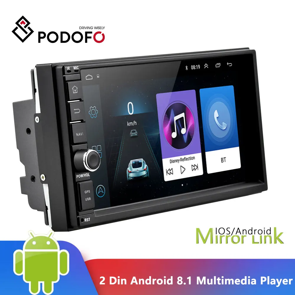 Podofo 2 Din Android 8 1 автомобильный мультимедийный плеер 7 ''сенсорный экран 2din GPS