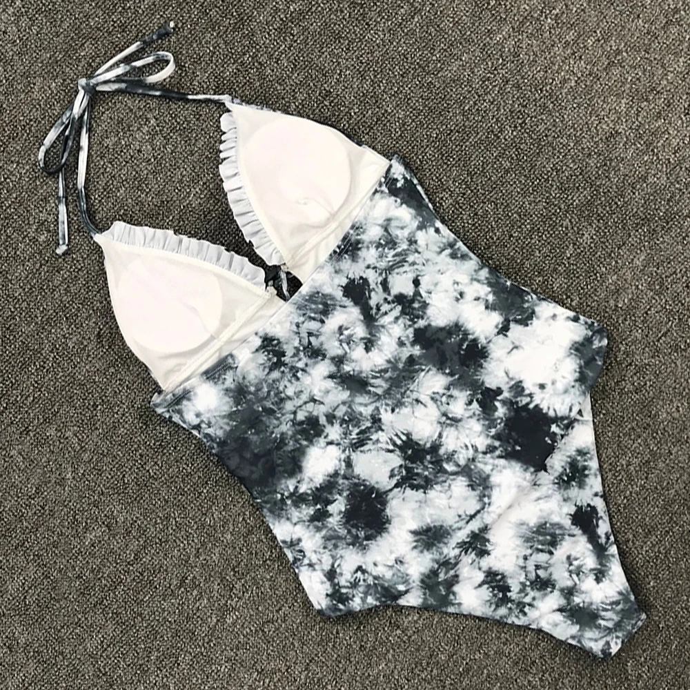 Женский слитный купальник с принтом бандажный завязками спереди купальный