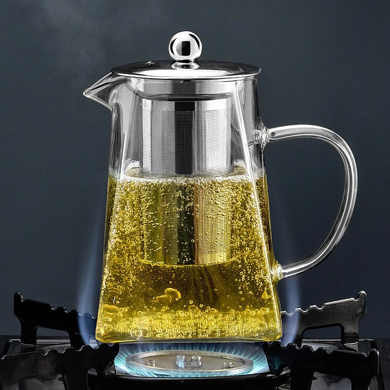 Kung Fu Tea Sets Heat Resistant Glass Teapot With Stainless Steel Infuser Heated Container Tea Pots Clear Kettle Square Filter