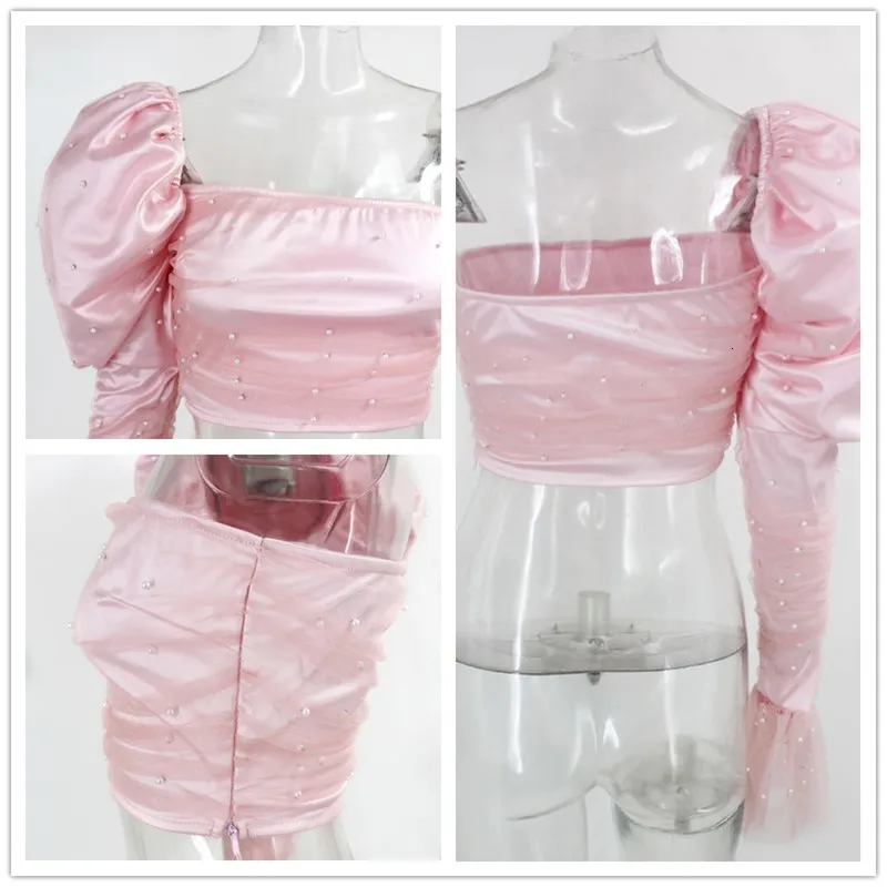 Женский укороченный топ с бусинами Fuedage розовые Клубные вечерние Блузы на одно