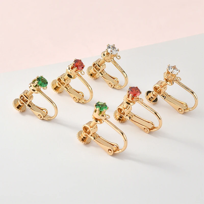 Color Zircon Screw Ear Clip DIY Handmade Materials Copper Plating 18k Gold Homemade Earrings Clip-on Accessories | Украшения и