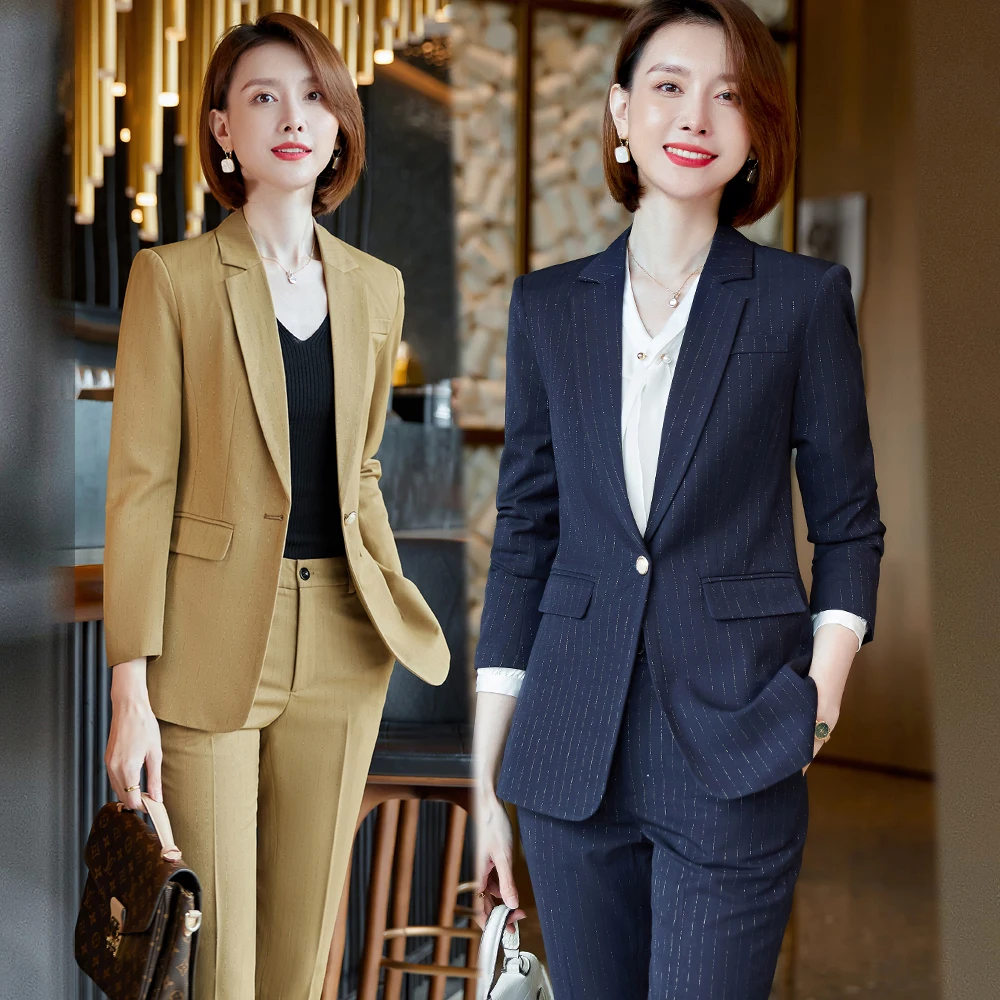 Korean autumn  professional clothes for women office attire women work suits for women womens suits Tibetan blue（Jacket+pants）