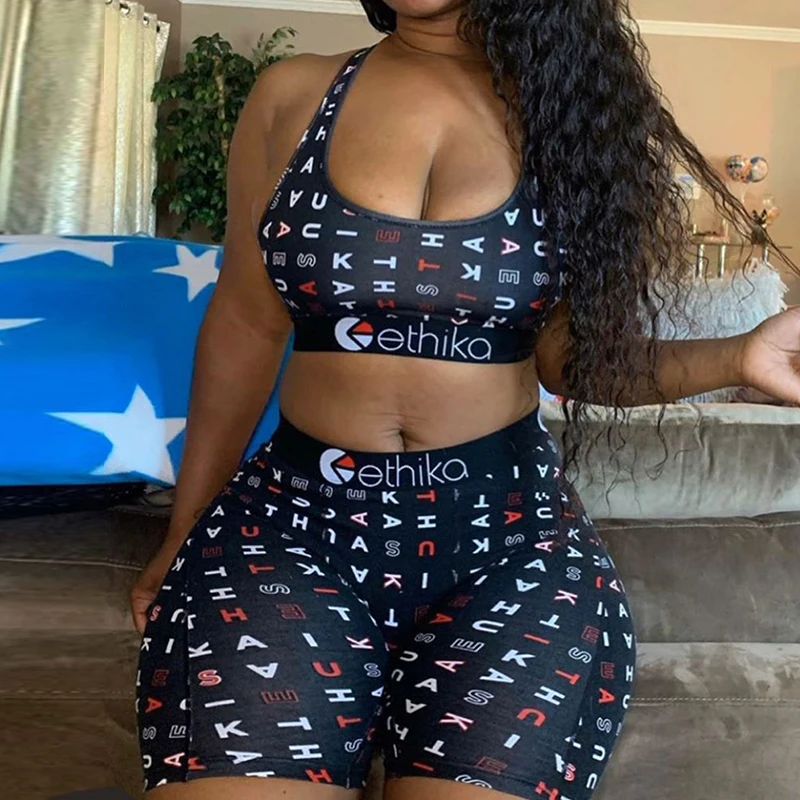 

Ethika 2020 Beach Style 3-Colors 2-Pieces Set Sexy Women Slim Sleeveless Print Tacksuit Sexy Two Pieces O-Neck Skinny Playsuit