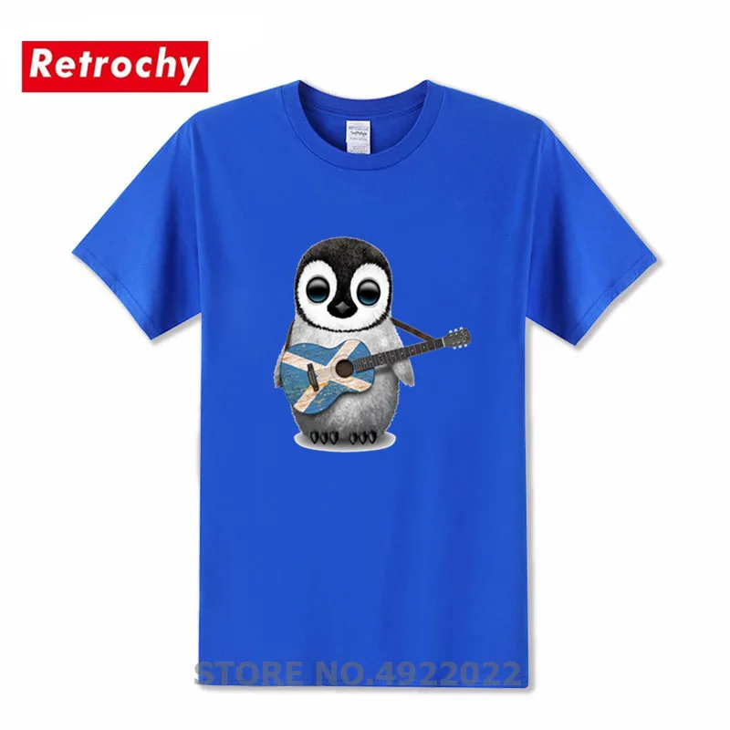 Funny Men's Hipster O-Neck T Shirt Cute Baby Penguin Playing Scottish Flag Guitar T-Shirt Summer Urban Trendy Brand Tshirt Homme | Мужская