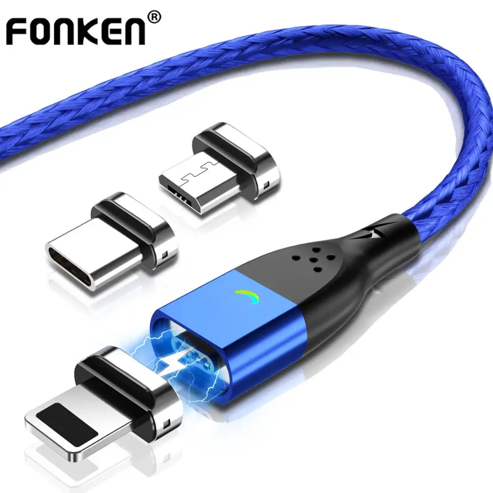 Магнитный кабель FONKEN Type C зарядный Micro USB для Xiaomi Samsung Iphone мобильный телефон