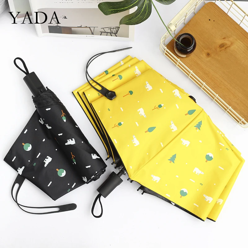 

YADA INS NEW Fashion Tree&Polar Bear Pattern 3-Folding Umbrella Rain UV cartoon Umbrella For Women Windproof Umbrellas YS200153