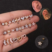 heart star flower small stud cz cartilage earring tiny tragus helix tragus earring piercing jewellery