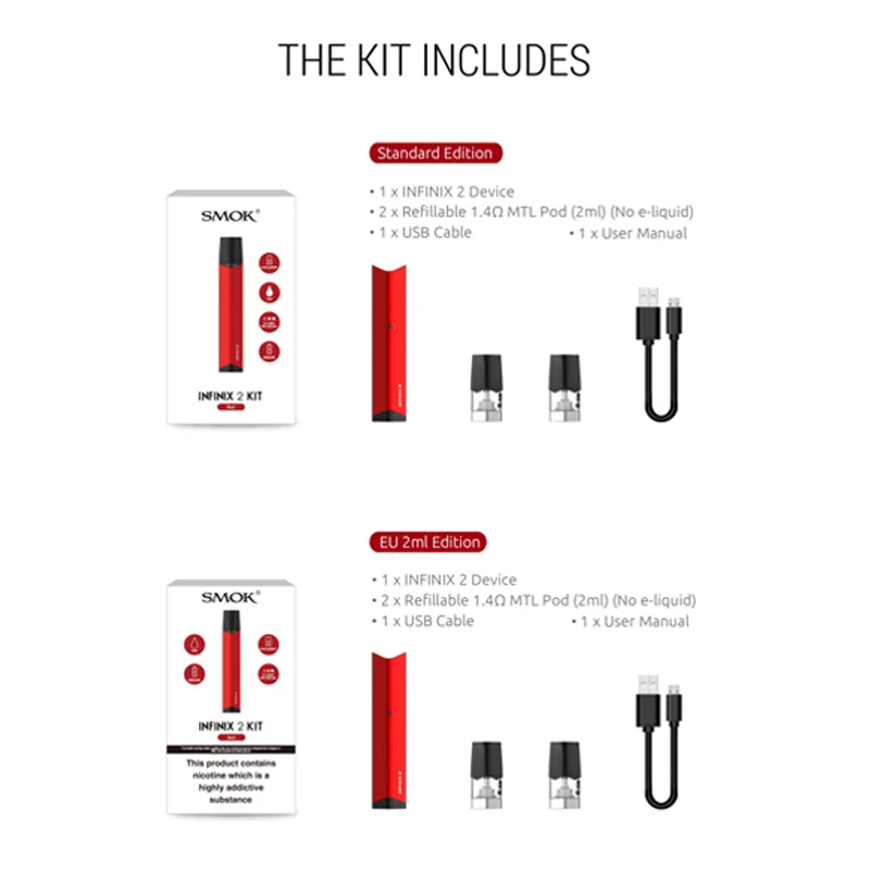 Новейший SMOK INFINIX 2 vape pod Комплект 450 мАч батарея и мл MTL Vape электронная сигарета